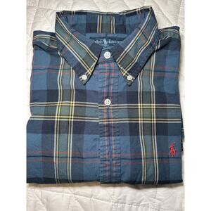 Ralph Lauren Classic Fit Blue Plaid Woven Button-Down Embroidered Shirt L
